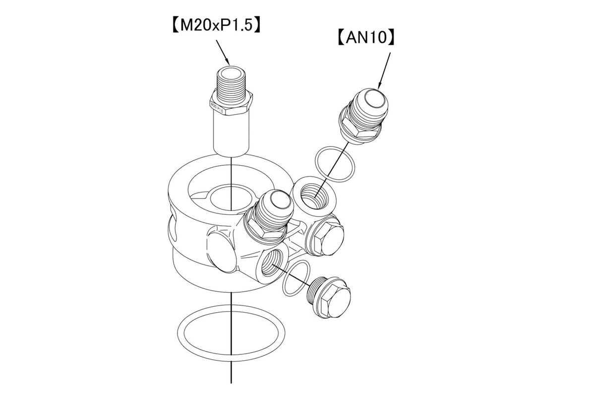 Type-E Oil Cooler Standard High Block, Engine: M20xP1.5, Filter: M20xP1.5, 10AN