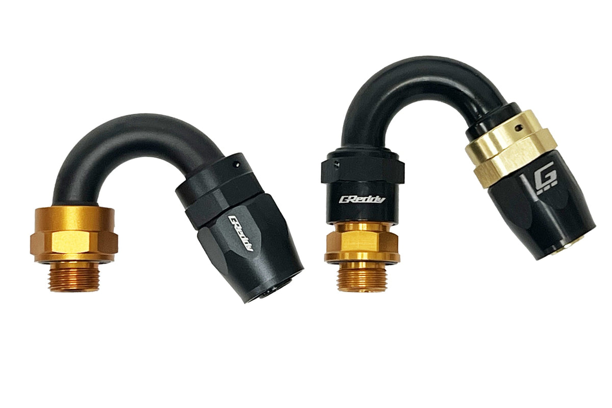 GReddy low-profile proprietary M18 x P1.5 O-ring direct -10 male Swivel Hose End(s) - Black / Gold anodized