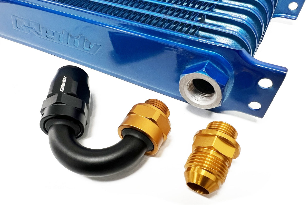 GReddy low-profile proprietary M18 x P1.5 O-ring direct -10 male Swivel Hose End(s) - Black / Gold anodized