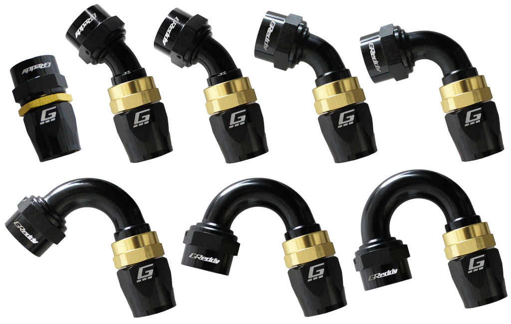 GReddy -12 AN Swivel Hose Ends - Black / Gold