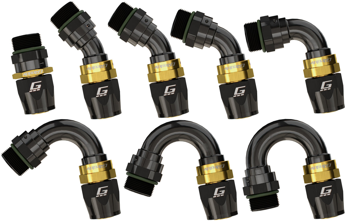 GReddy -12 ORB male Swivel Hose Ends - Black / Gold