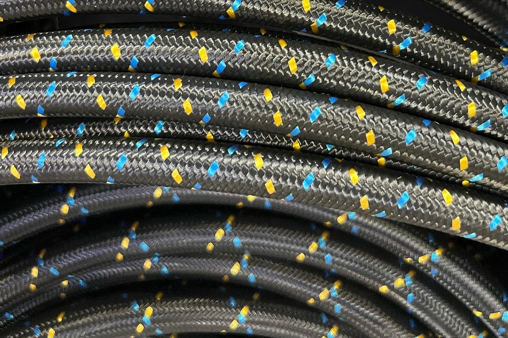 GReddy AN Nylon Braided Hose - Black / Gold / Blue