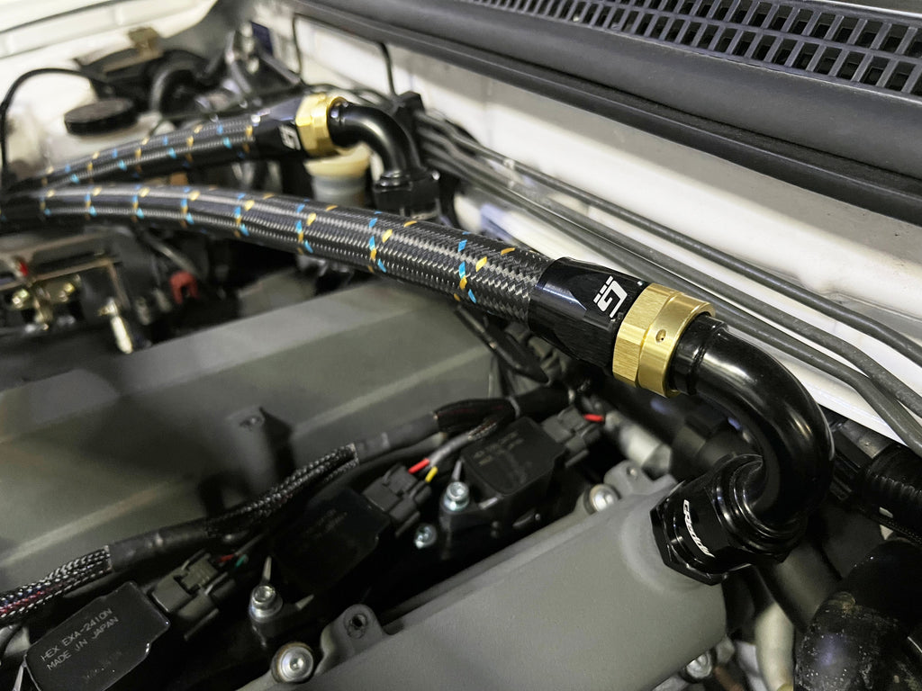 GReddy AN Nylon Braided Hose - Black / Gold / Blue