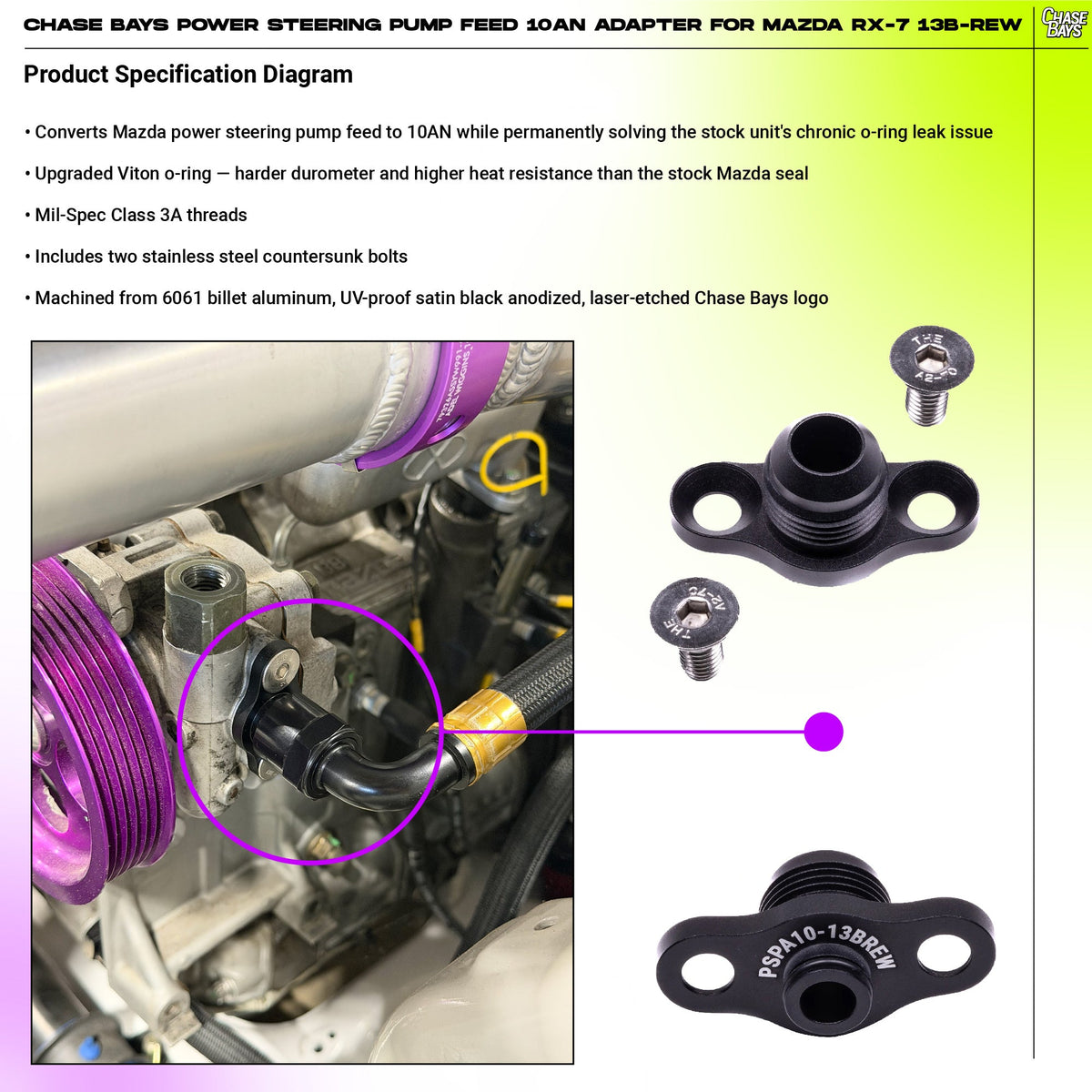 Chase Bays Power Steering Pump Feed 10AN Adapter for Mazda RX-7 13B-REW