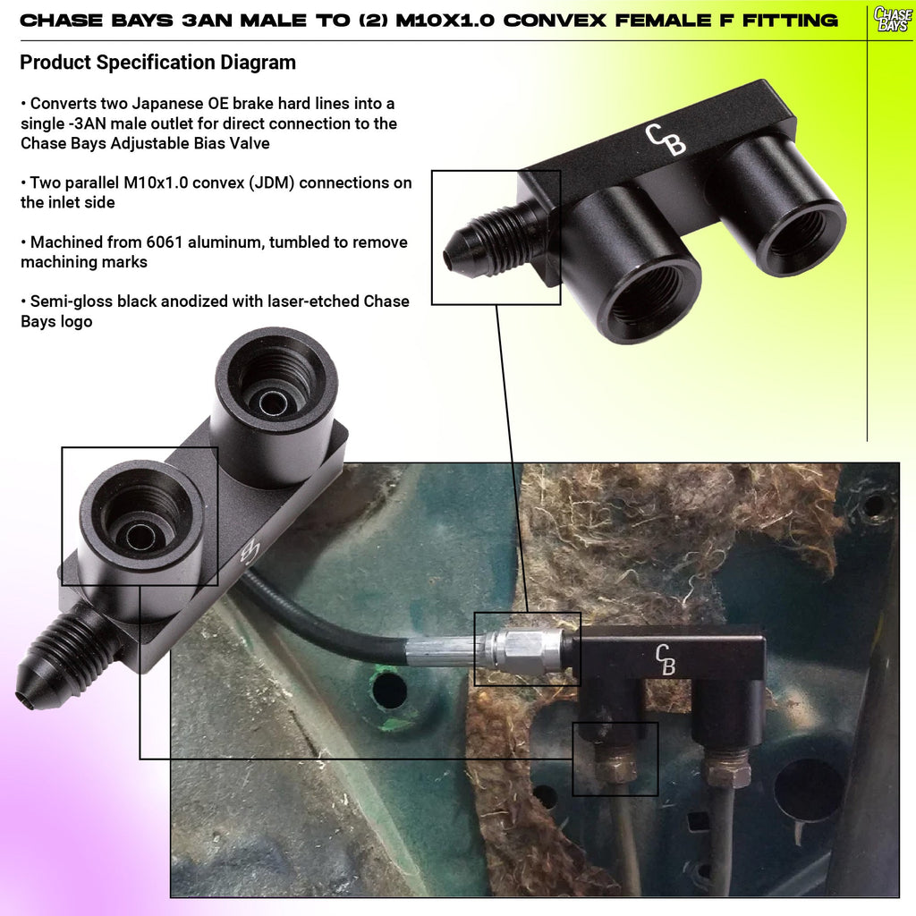 Chase Bays 3AN Male to (2) M10x1.0 Convex Female F Fitting