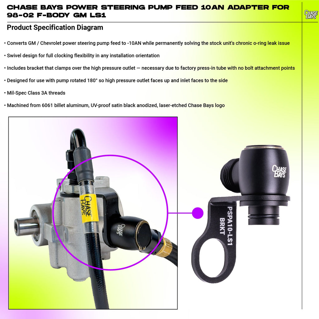 Chase Bays Power Steering Pump Feed 10AN Adapter for 98-02 F-Body GM LS1