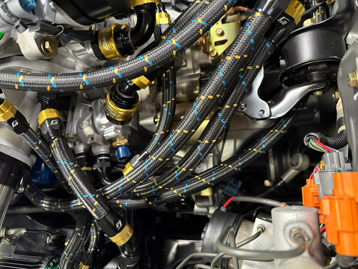 GReddy AN Nylon Braided Hose - Black / Gold / Blue