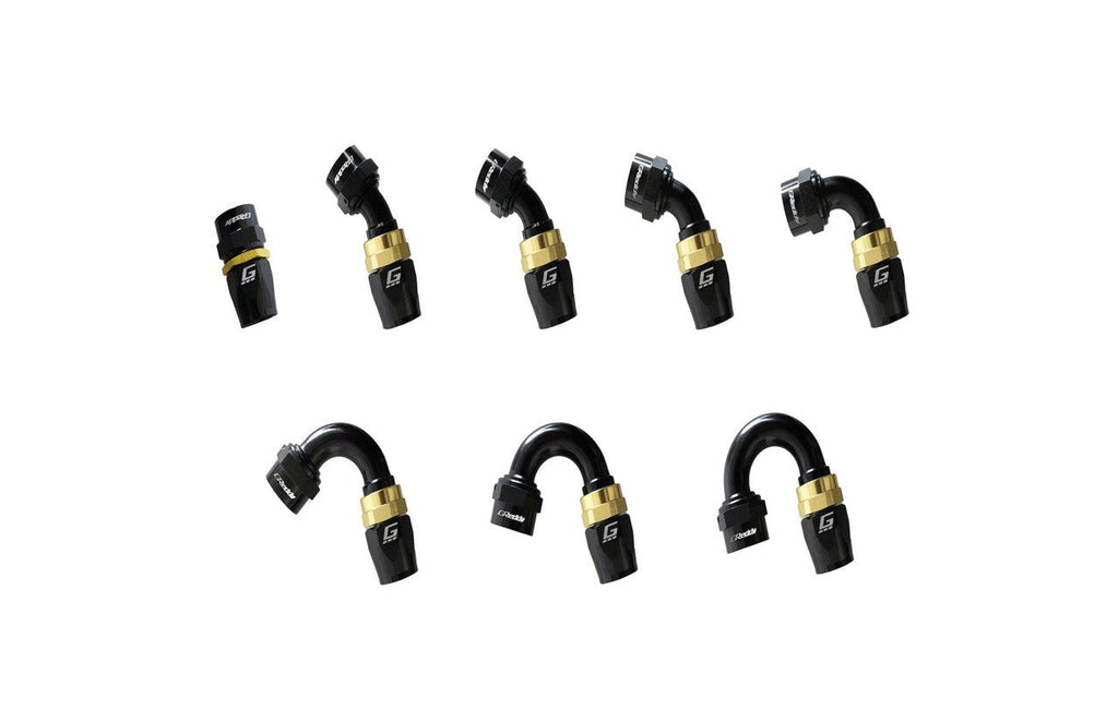GReddy -04 AN Swivel Hose Ends - Black / Gold