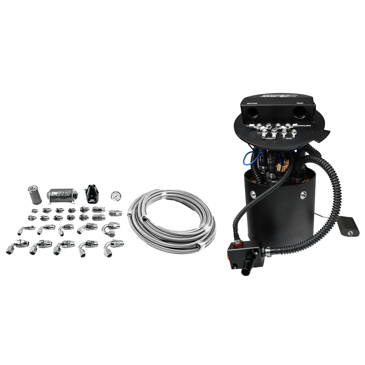 X3 Fuel Pump Module w/DW400 Fuel pumps and PTFE return kit for 2011-24 Ford Mustang