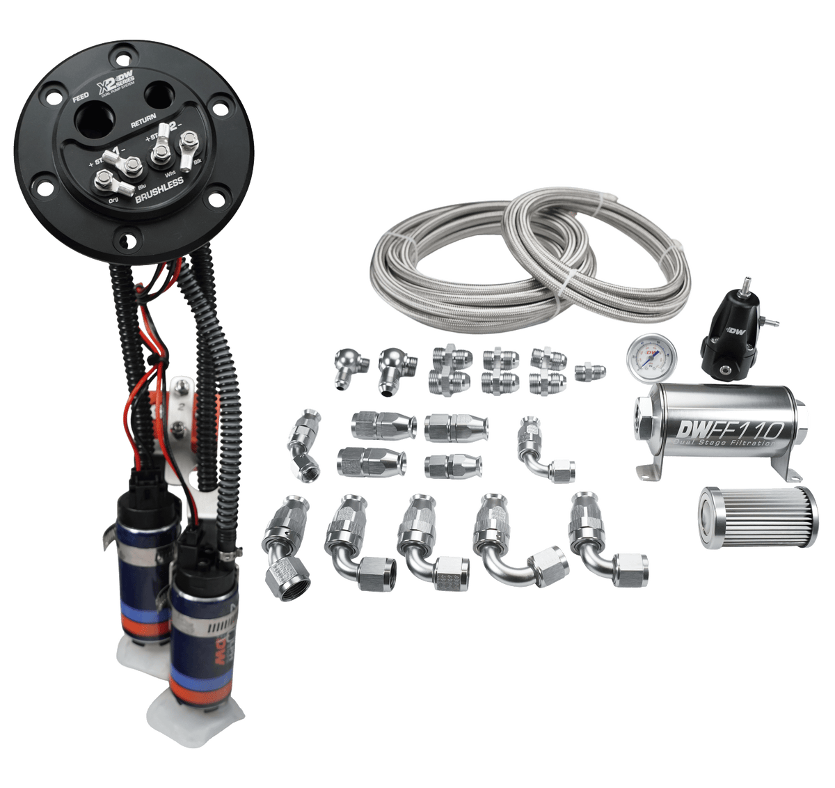 X2 Fuel Pump Hanger w/DW420 Fuel pumps and PTFE return kit for Honda Civic and Integra