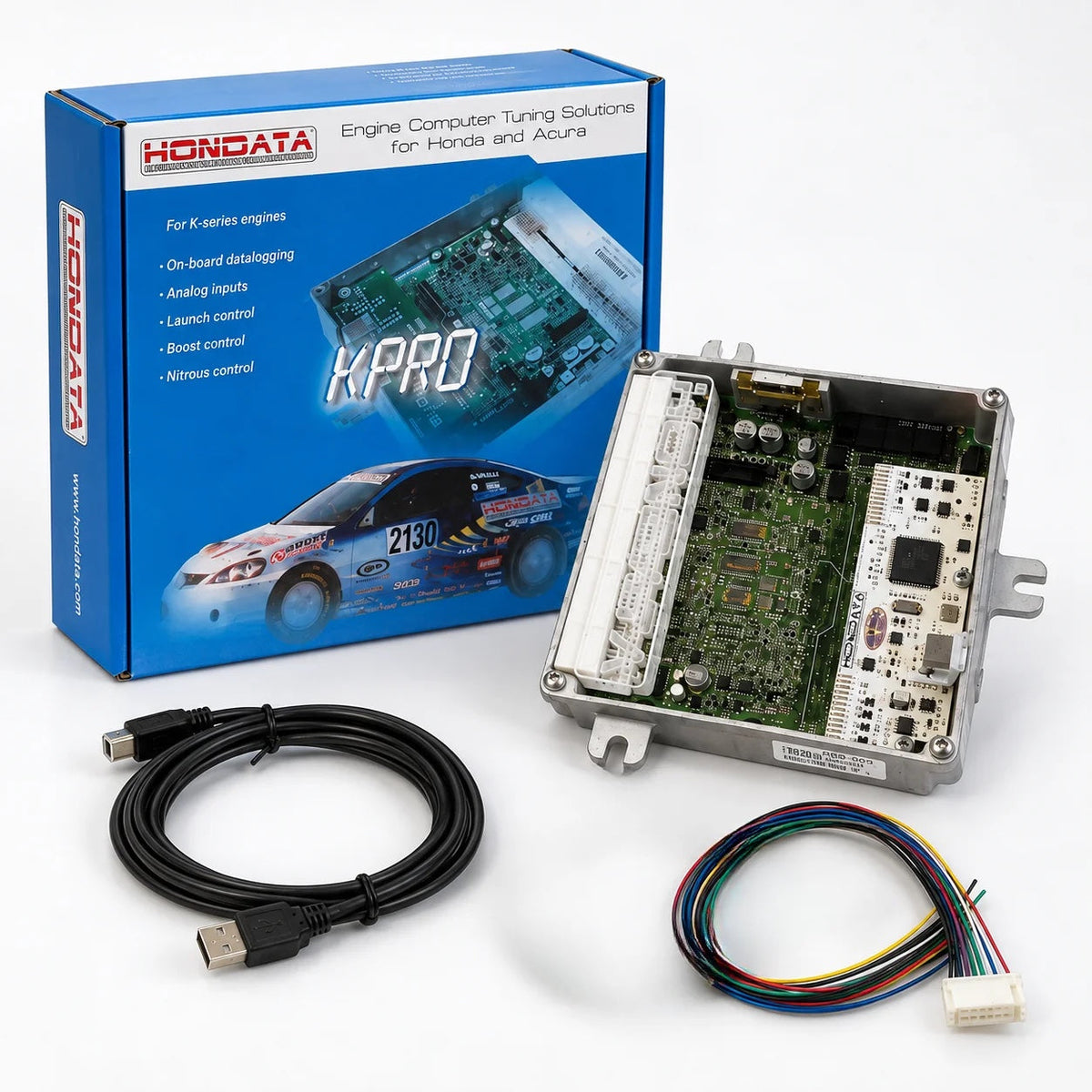 Hondata K-Pro ECU tuning package with wiring and USB cable