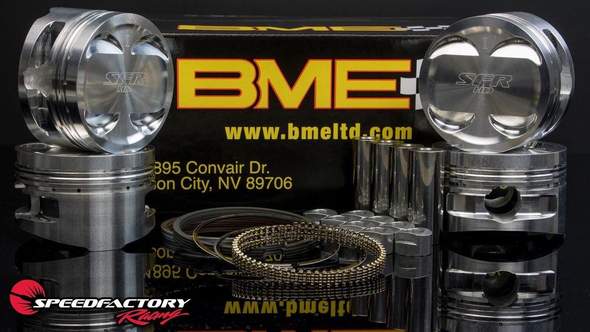 SpeedFactory / BME Honda B-Series Outlaw Pistons Lateral gas ported (-8cc) 9.5:1 CR, Rings, Pins and Buttons - 84.5mm Bore / 22mm Wrist Pins