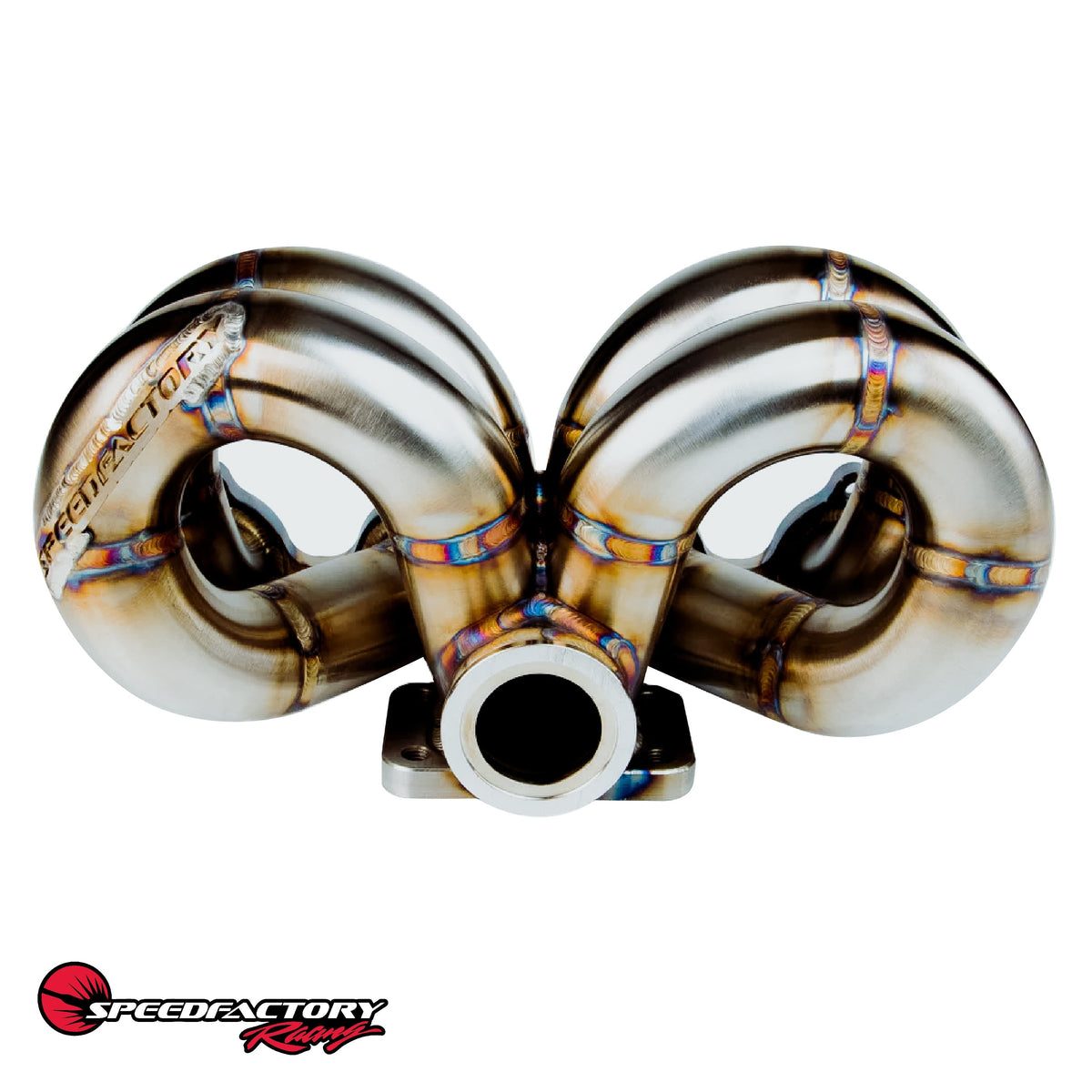 SpeedFactory Stainless Steel Turbo Manifold Ram Horn Style B Series T4 Flange w 38-40mm 2 Bolt WG