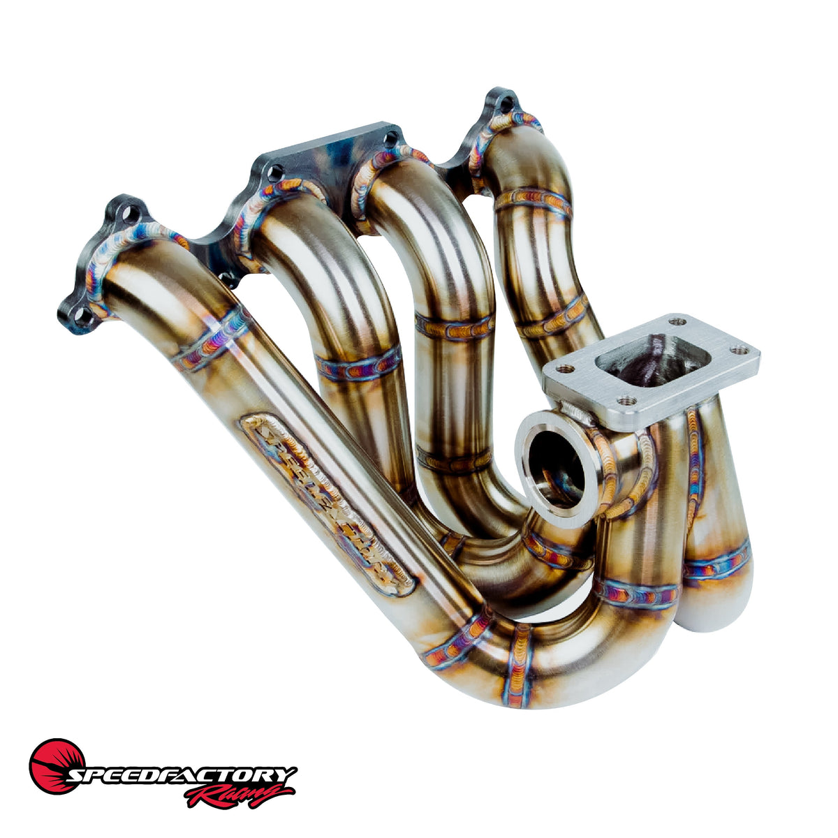 SpeedFactory Stainless Steel Turbo Manifold Top Mount Style D Series T3 Flange w 38-40mm 2 Bolt WG